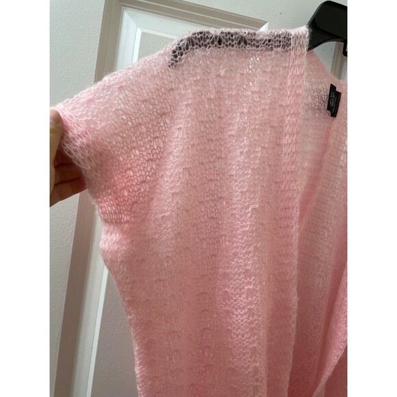 SPECIALTY HOUSE PINK Wavy Pointelle Tie Front Open Weave Cardigan Sweater OSFA - Picture 5 of 6